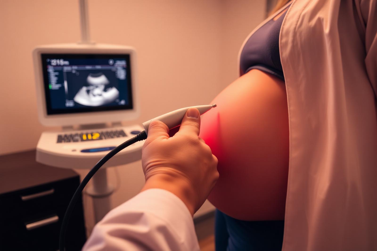 Médico realizando ecografia fetal em gestante na Clínica Dr. Marcelo Castellano